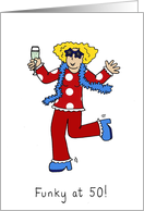 Funky 50th Birthday Cartoon Lady in 70’s Outfit Flares and Platforms card