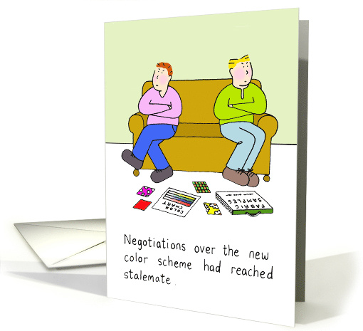 Gay Happy New Home Cartoon Two Men Decorating Humor card (1004761)