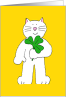 St. Patrick’s Day Cute Cartoon Cat Holding a Shamrock card