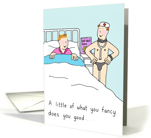 Gay Male Funny Get Well Soon Cartoon Sexy Nurse in Hospital card
