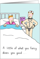Gay Male Funny Get Well Soon Cartoon Sexy Nurse in Hospital card