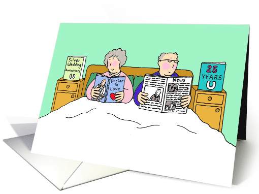 Silver Wedding Anniversary 25 years Cartoon Bedroom Humor card