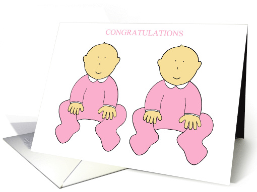 Congratulations on Birth of Your Twin Baby Girls Cartoon Babies card