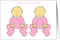 Congratulations on Birth of Your Twin Baby Girls Cartoon Babies card