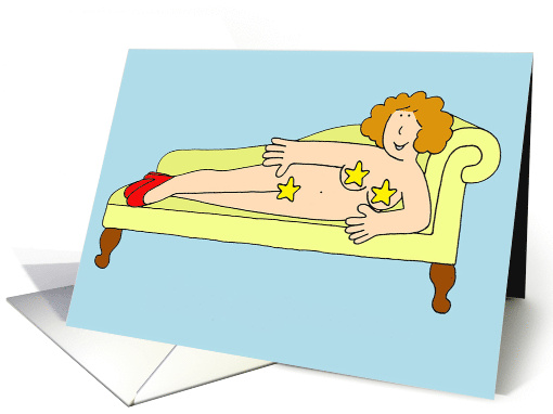 Burlesque Almost Naked Sexy Cartoon Lady Wearing Stars and Shoes card