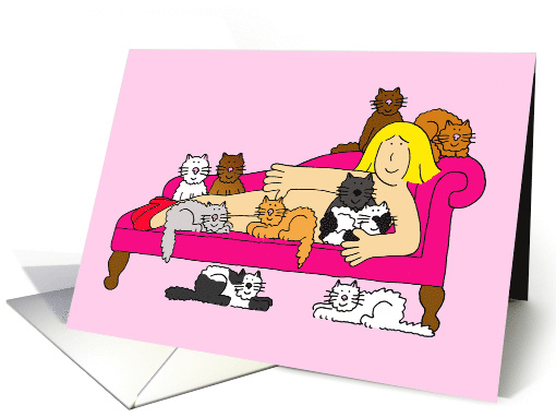 Burlesque Cartoon Valentine Lady with Several Cats on a... (1034299)