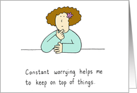 Constant Worrying Cartoon Lady Worrier card