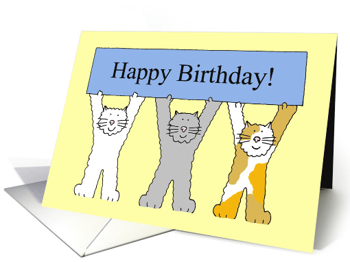 Happy Birthday Fun Cartoon Cats Holding Up a Banner with... (1042901)