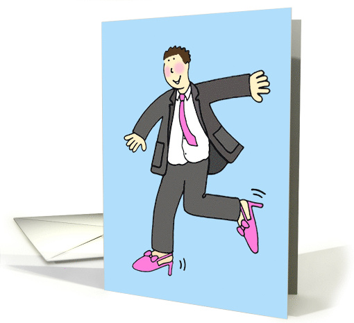Cartoon Man in Suit Pink Tie and Slingback Shoes Humor card (1045591)