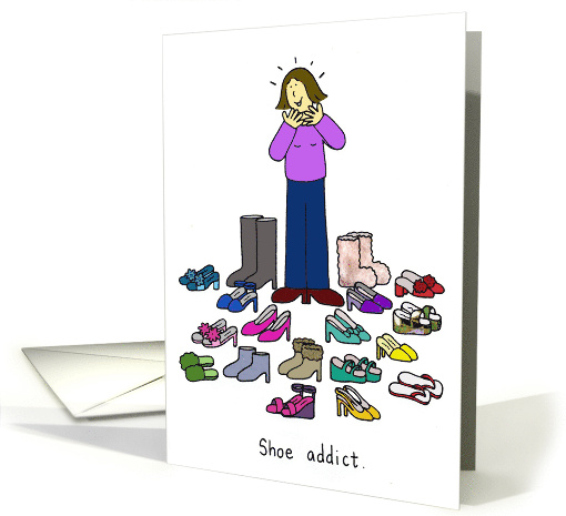 Shoe Addict Cartoon Lady with Vast Shoe Collection Blank Inside card