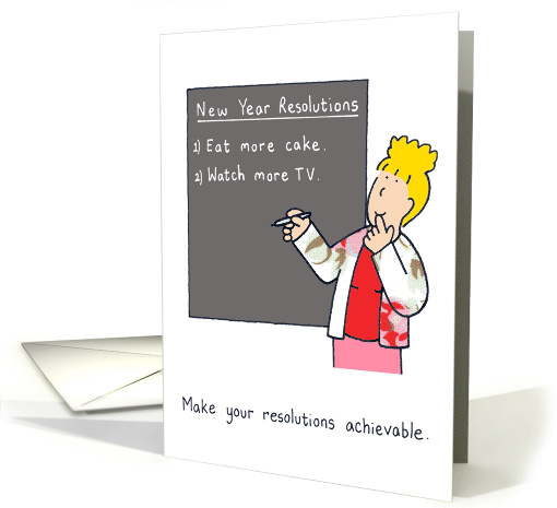 New Year Resolutions More Cake and TV Cartoon Humor card (1054537)