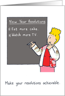 New Year Resolutions More Cake and TV Cartoon Humor card