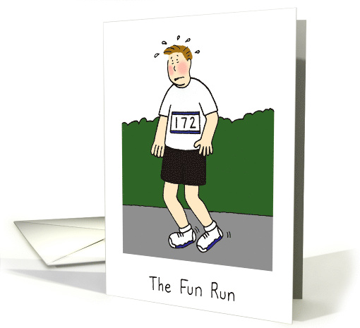 Fun Runner Cartoon Exhausted Man in Running Race card (1056813)