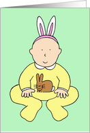 First Easter for Baby Cute Baby Sitting Wearing Bunny Ears Cartoon card