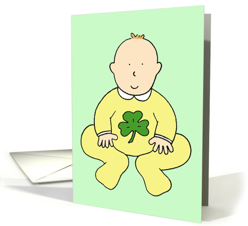 First St. Patrick's Day Cute Cartoon Baby in Shamrock Outfit card