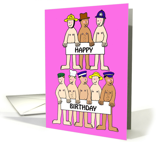 Happy Birthday Almost Naked Cartoon Men Wearing Hats... (1059279)