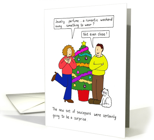 Christmas Cartoon Humor the Unromantic Gift from Him for Her card