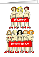 Happy Birthday Burlesque Almost Naked Cartoon Ladies Wearing Hearts card