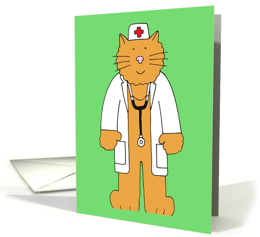 Cartoon Ginger Cat Dressed as a Doctor Get Well Soon card (1067933)