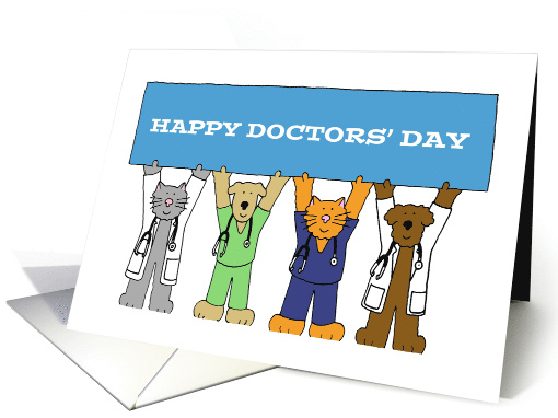 Happy Doctors' Day Cartoon Cats and Dogs in Scrubs and... (1073746)