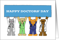 Happy Doctors’ Day Cartoon Cats and Dogs in Scrubs and White Coats card