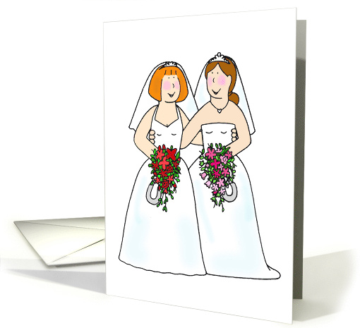 Two Cartoon Brides Civil Partnership or Wedding Congratulations card