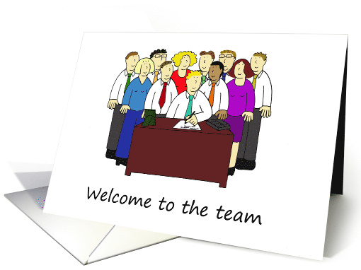 Welcome to the Team Cartoon Group of Diverse Employees card (1078188)