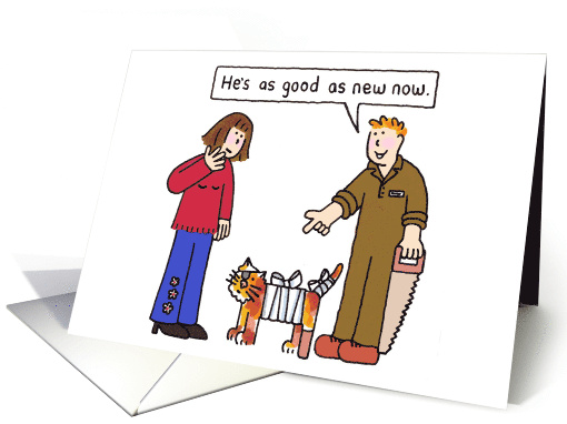 Thank You Vet Cartoon Bandaged Cat with False Leg card (1078704)