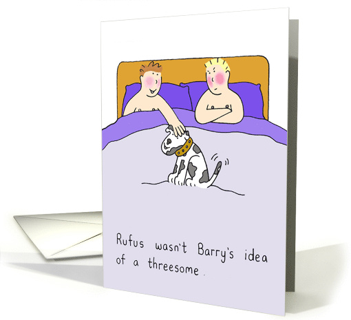 Gay Threesome Birthday Cartoon Two Men and a Dog in Bed card (1079230)