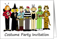 Costume Party Invitation Cartoon Tiger Lady Bug Doctor Witch Pirate card