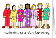 Invitation to Slumber Pyjama Party Cartoon Group of Young Girls card