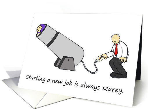 New Job Good Luck Cartoon Man and Cannon card (1081554)