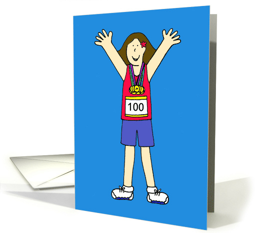Congratulations on Running 100th Marathon for Her Cartoon card