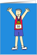 Congratulations on Running 50th Marathon for Him Cartoon card