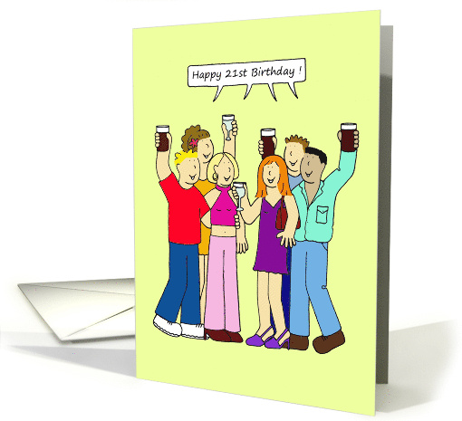 Happy 21st Birthday Cartoon Young People Party Celebration card