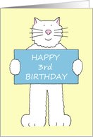 Happy 3rd Birthday Cartoon Fluffy White Cat with a Banner card