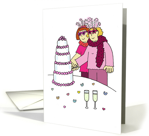 Lesbian Civil Union Commitment Ceremony Funky Cartoon Couple card