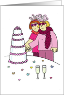 Lesbian Civil Union Commitment Ceremony Funky Cartoon Couple card