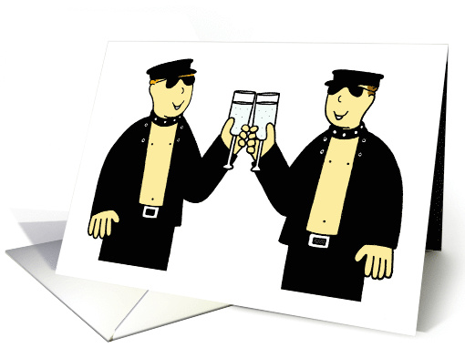 Gay Male Party Invitation Cartoon Men Wearing Leather Outfits card