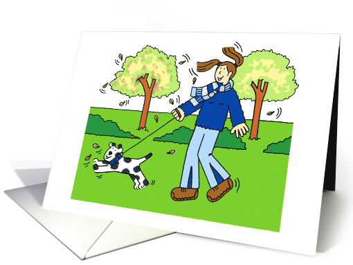 Dog Walker Thank You Cartoon Lady and Cute Dog card (1088858)