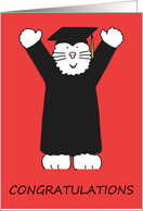 Graduation Congratulations Cartoon White Cat in Graduation Outfit card