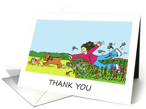 Dog Walker Thank You Dog Chasing Cat Cartoon Humor card (1091092)