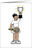 Congratulations Cartoon Girl Holding Tennis Trophy card