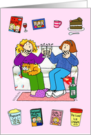Happy Birthday for Special Friend Cartoon Ladies Enjoying Cake & Wine card