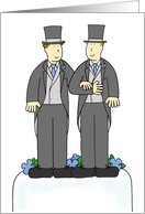 Civil Union Wedding Congratulations Cartoon Grooms on Top of a Cake card