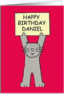 Happy Birthday Daniel Cute Grey Cat Illustration card