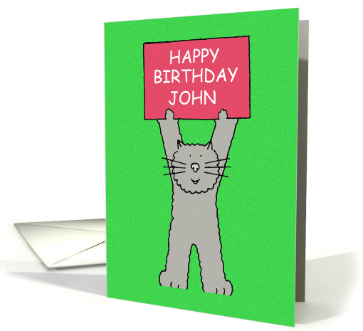 Happy Birthday John Cute Grey Cat Illustration card (1098798)