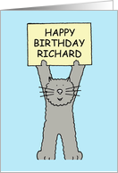 Happy Birthday Richard Cartoon Grey Cat card