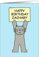 Zachary Happy Birthday Grey Cat Illustration card