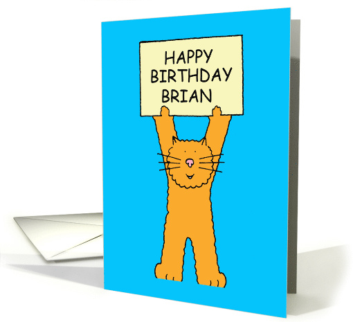 Happy Birthday Brian Cute Cartoon Ginger Cat card (1098830)